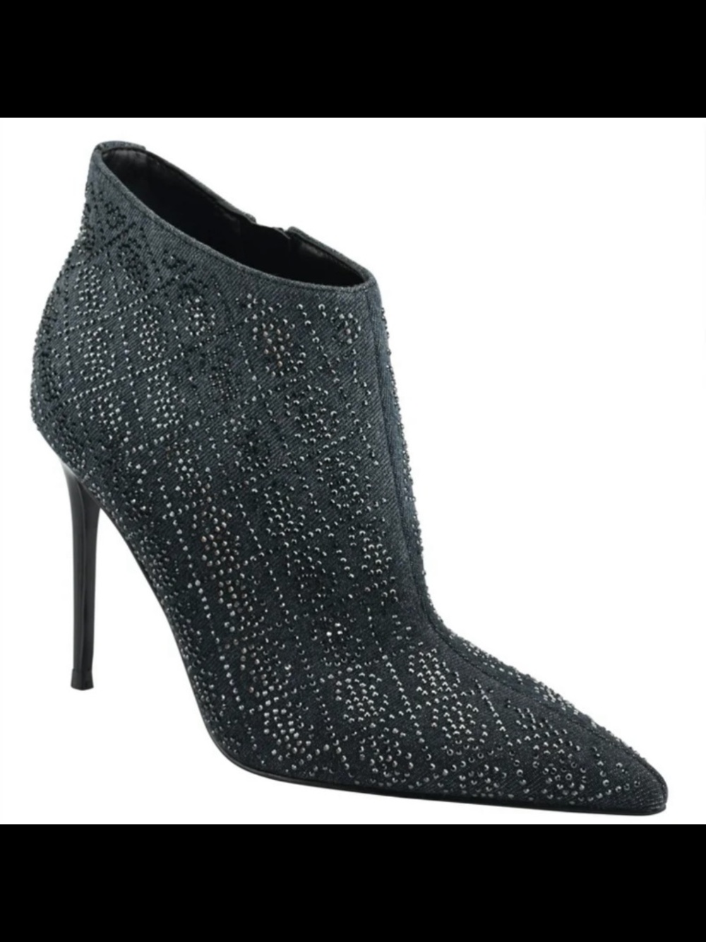 GUESS Fazzie Black Rhinestone Embellished Pointed Toe Stiletto Dress Booties, 7
